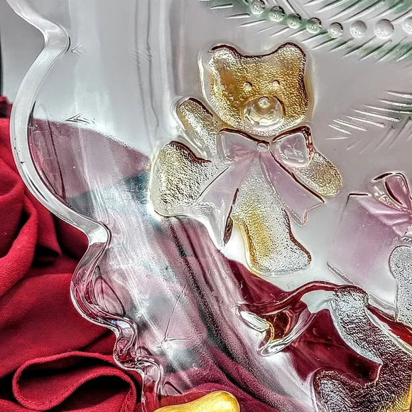 Share the Joy Christmas Glass Platter Santa Sleigh Teddy Bears 14" Caldor Vtg - Picture 7 of 10
